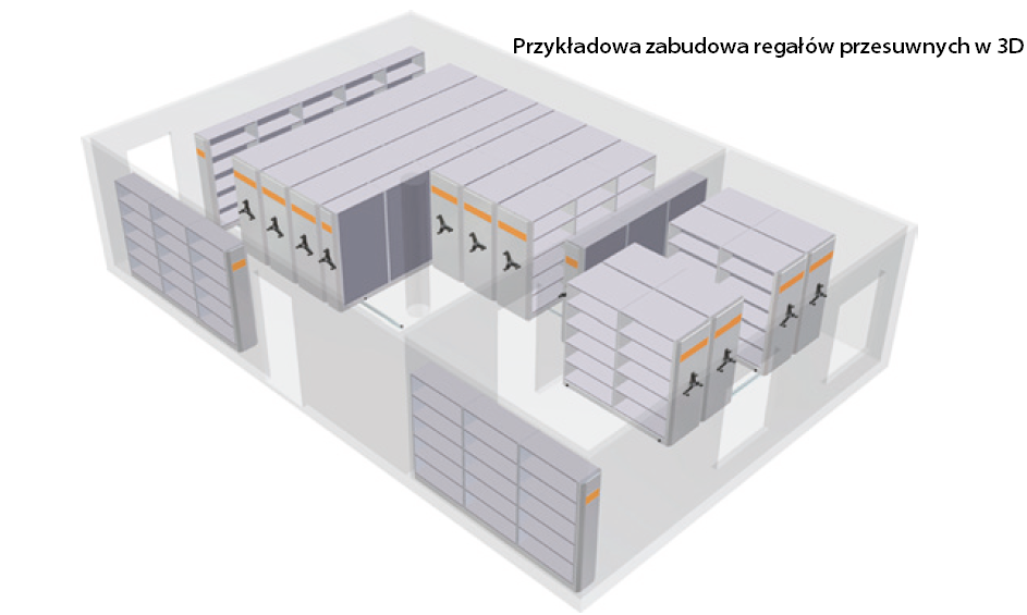 Producent regałów jezdnych i przesuwnych, biblioteczne metalowe regały Rozmieszczenie presuwnych regałów jezdnych